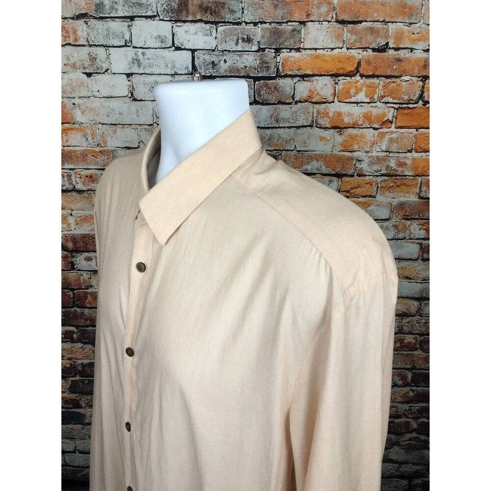 Banana Republic Leggiuno Italy Slim Fit Men's Pink Peach Long Sleeve Shirt XL